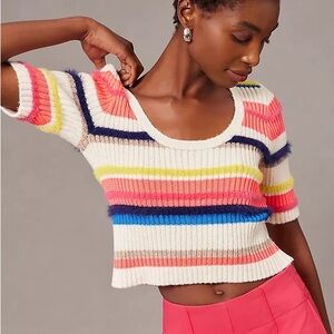 Maeve for Anthropologie Short Sleeve Eyelash Sweater Top NWT Size XL $118